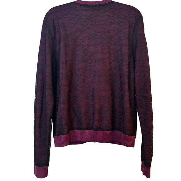 Snapfront Plum w black lace overlay Cardigan XL preppygoth witchy dark moody - Picture 4 of 8
